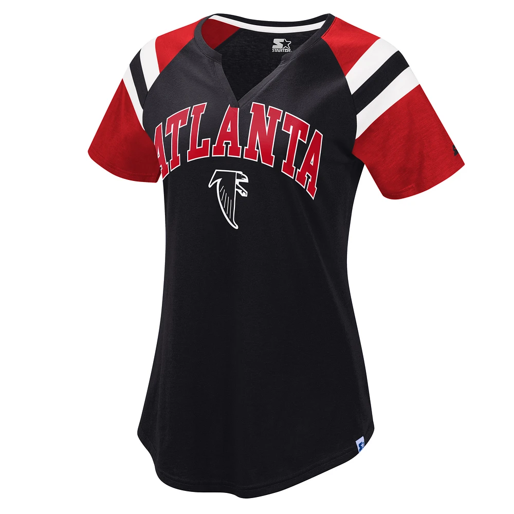 Women's Starter Black Atlanta Falcons Game On Notch Neck Raglan T-Shirt