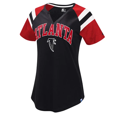 T-shirt raglan noir à col en V pour femme des Falcons d'Atlanta Game On Notch