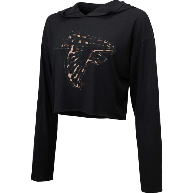 Sweat à capuche court léopard Atlanta Falcons Majestic Threads noir pour femme