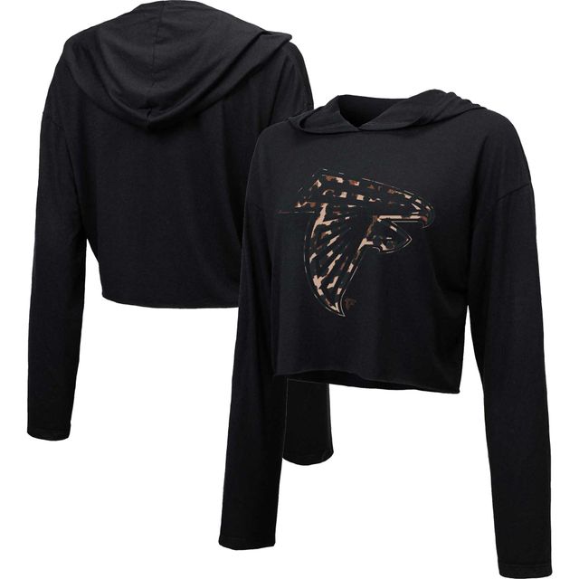 Sweat à capuche court léopard Atlanta Falcons Majestic Threads noir pour femme