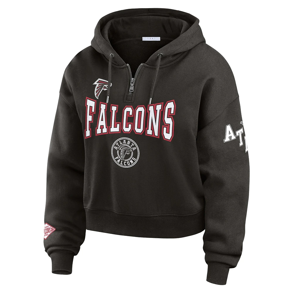 Women's WEAR by Erin Andrews Black Atlanta Falcons Patch Quarter-Zip Pullover Hoodie