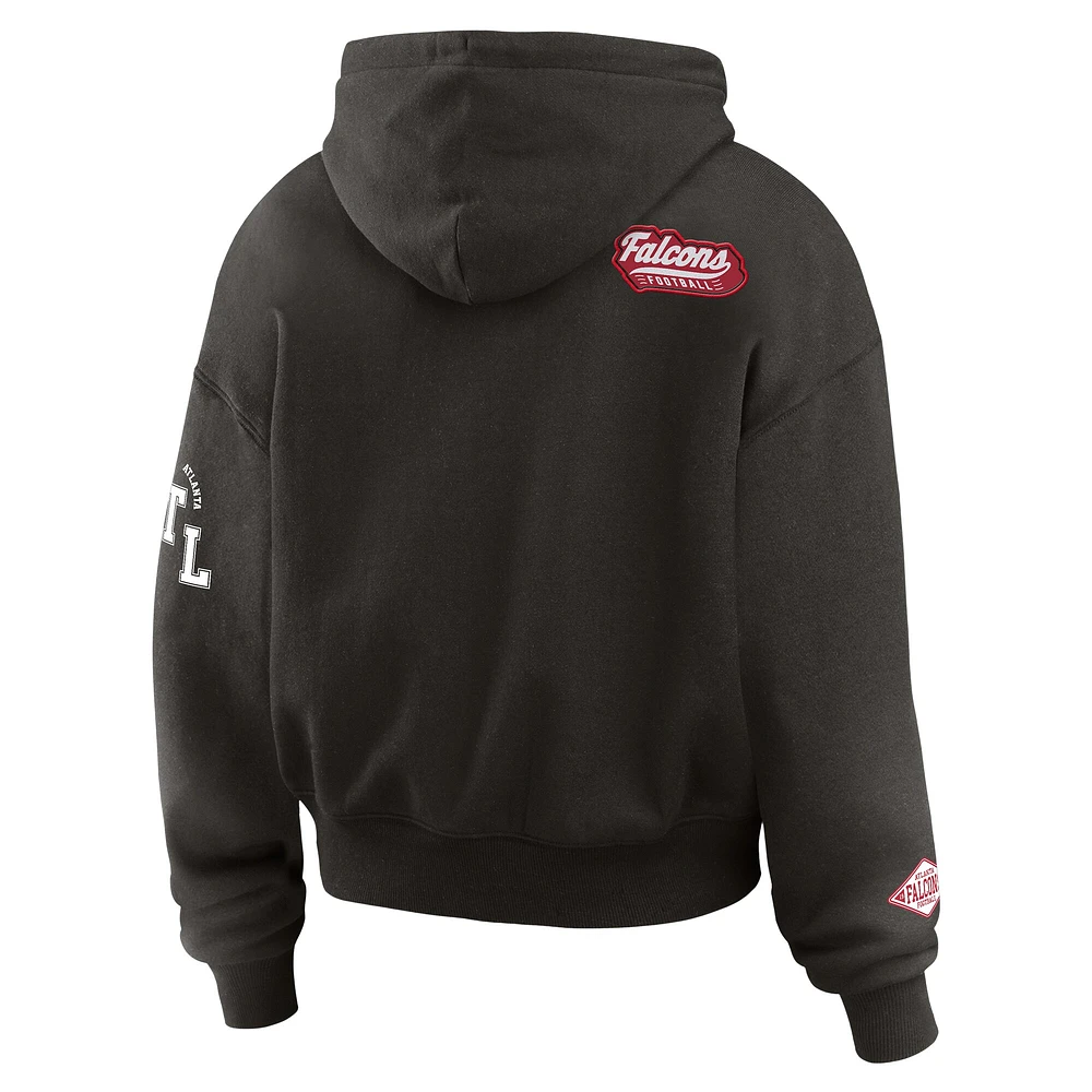 Women's WEAR by Erin Andrews Black Atlanta Falcons Patch Quarter-Zip Pullover Hoodie