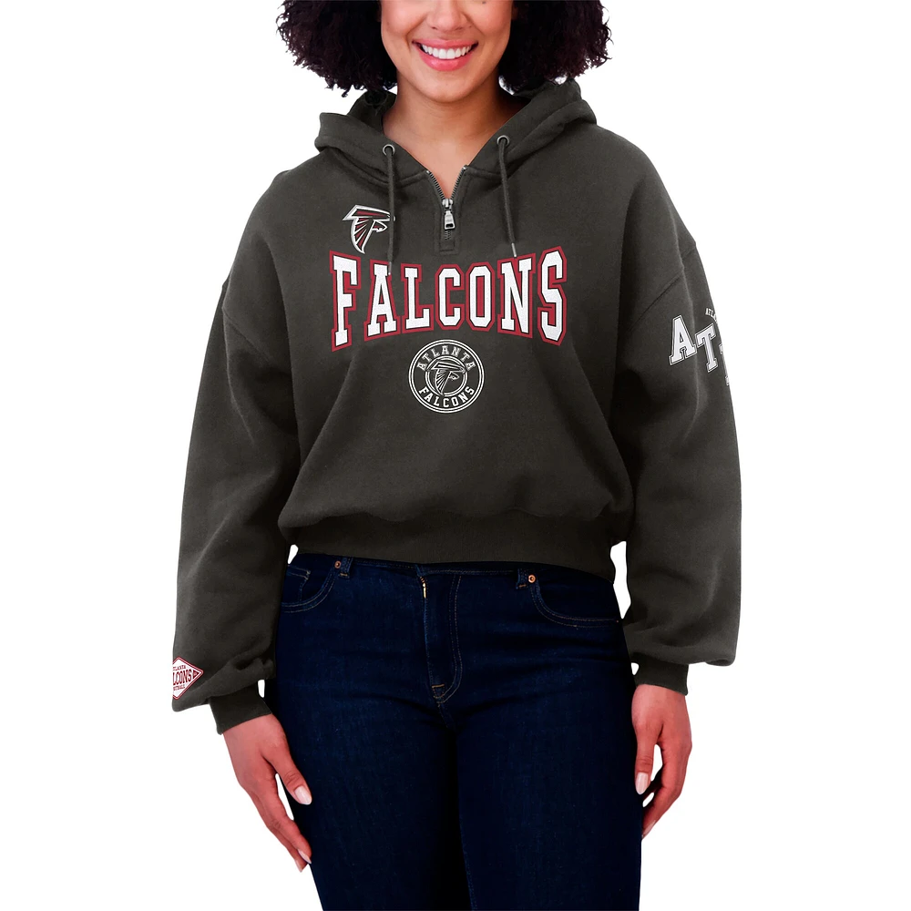 Women's WEAR by Erin Andrews Black Atlanta Falcons Patch Quarter-Zip Pullover Hoodie