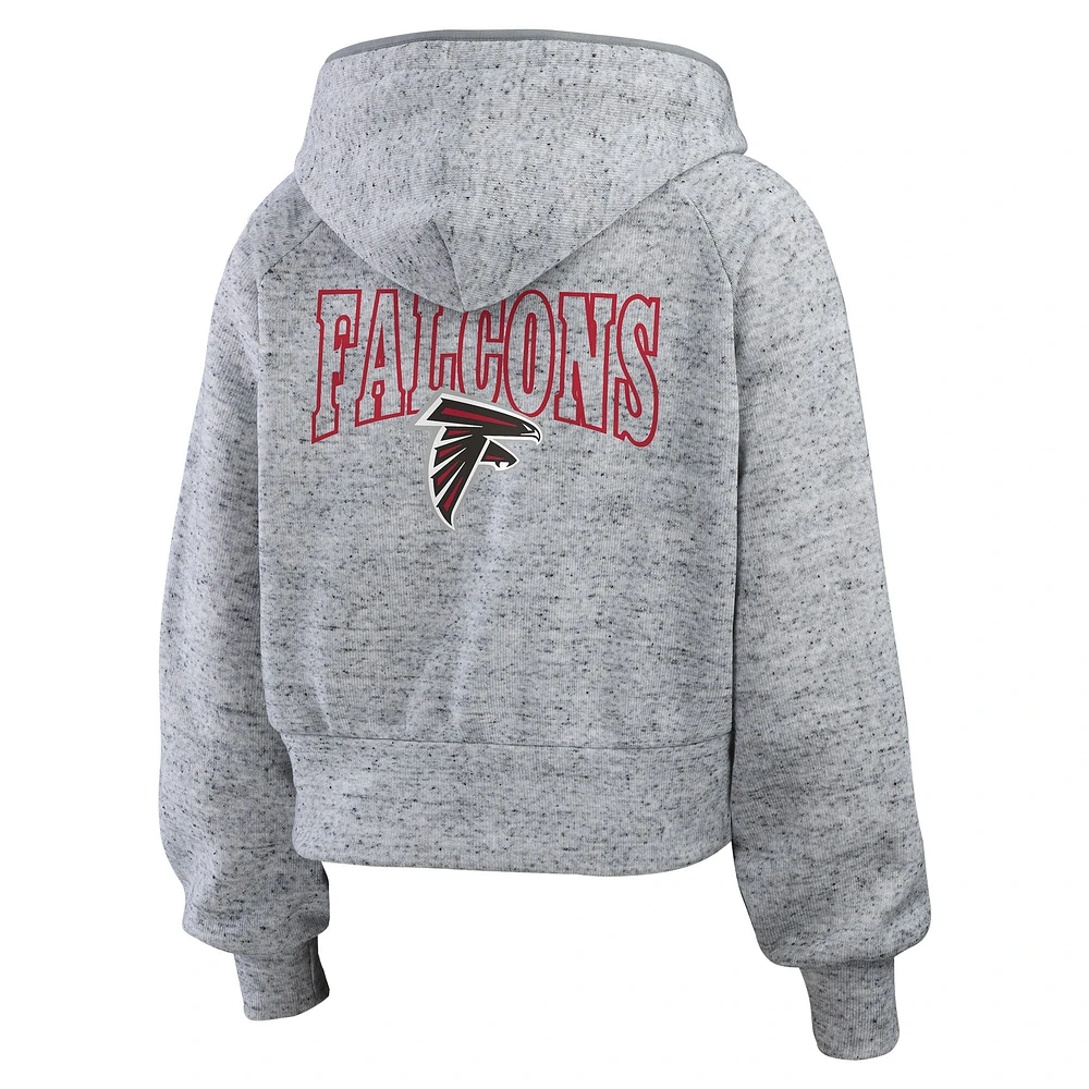Women's WEAR by Erin Andrews  Heather Gray Atlanta Falcons Speckled Fleece Cropped Full-Zip Hoodie