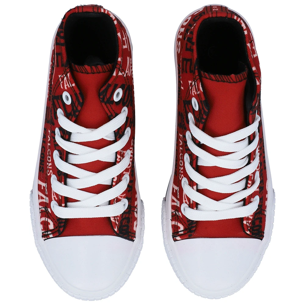 Youth FOCO Red Atlanta Falcons Repeat Wordmark High Top Canvas Allover Sneakers