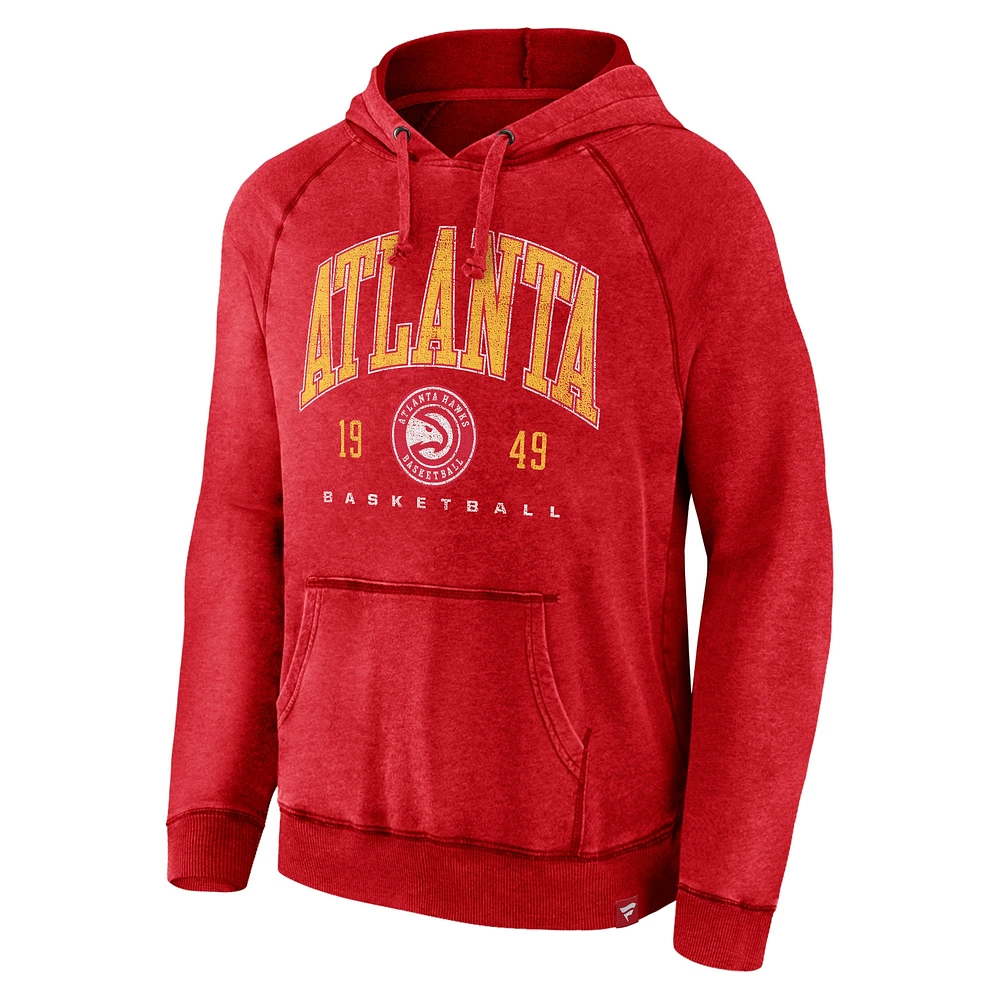 Men's Fanatics Heather Red Atlanta Hawks Foul Trouble Snow Wash Raglan Pullover Hoodie