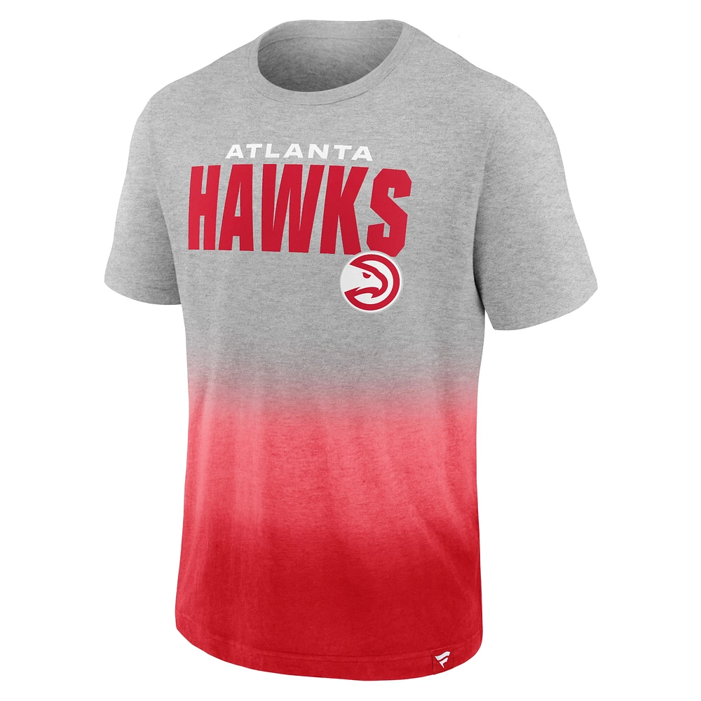 Men's Fanatics Heathered Gray/Red Atlanta Hawks Board Crasher Dip-Dye T-Shirt