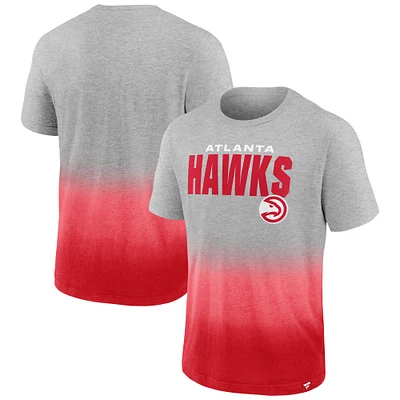 Men's Fanatics Heathered Gray/Red Atlanta Hawks Board Crasher Dip-Dye T-Shirt