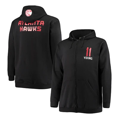 Veste à capuche entièrement zippée pour hommes Fanatics Trae Young Black Atlanta Hawks Big & Tall Player Name Number