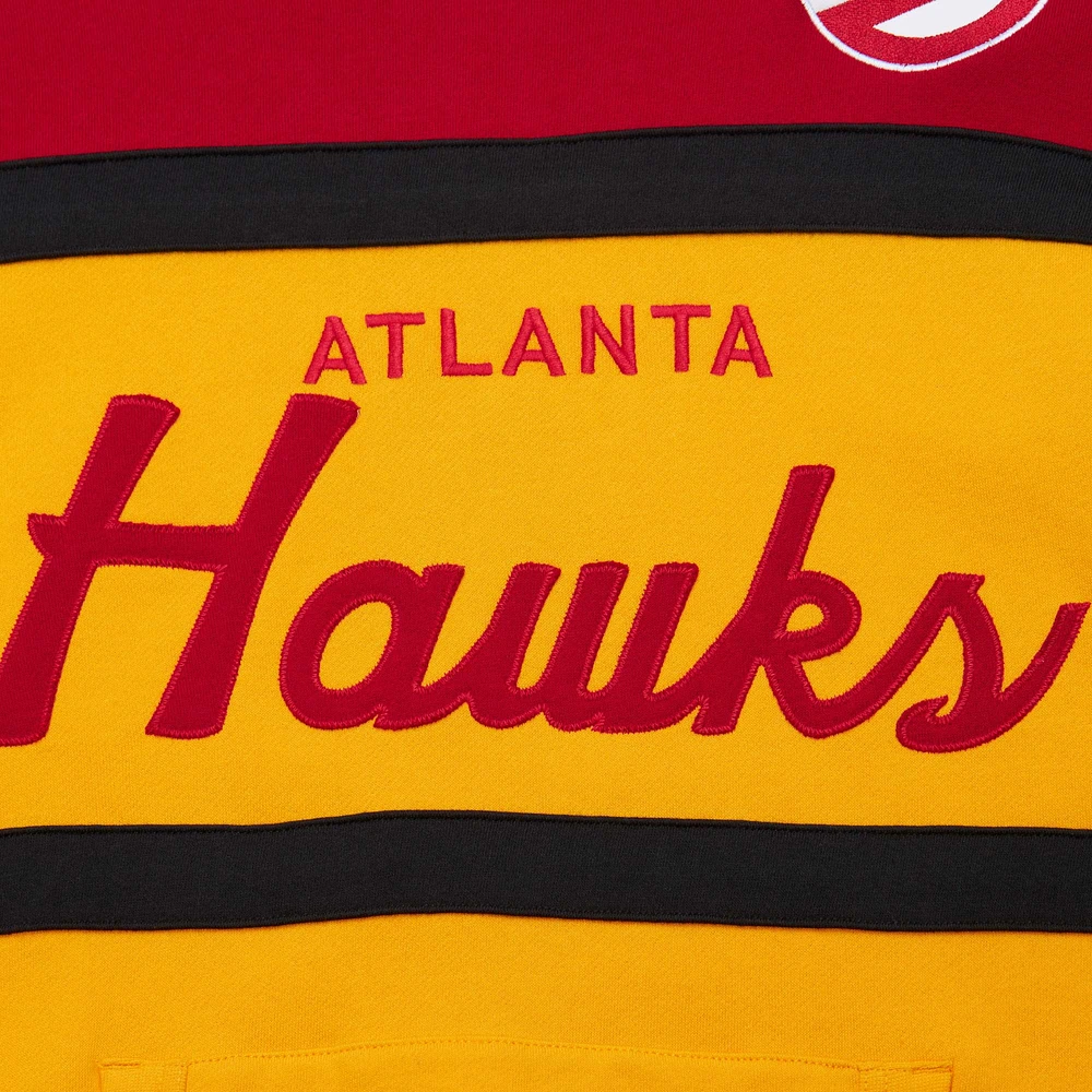 Men's Mitchell & Ness Gold/Red Atlanta Hawks Head Coach Pullover Hoodie