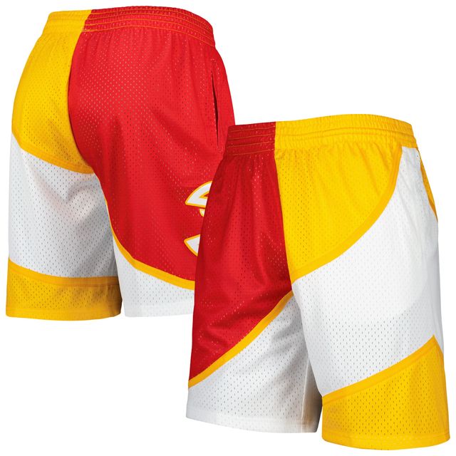 Short Swingman fendu Mitchell & Ness pour hommes rouge/jaune Atlanta Hawks Hardwood Classics 1986