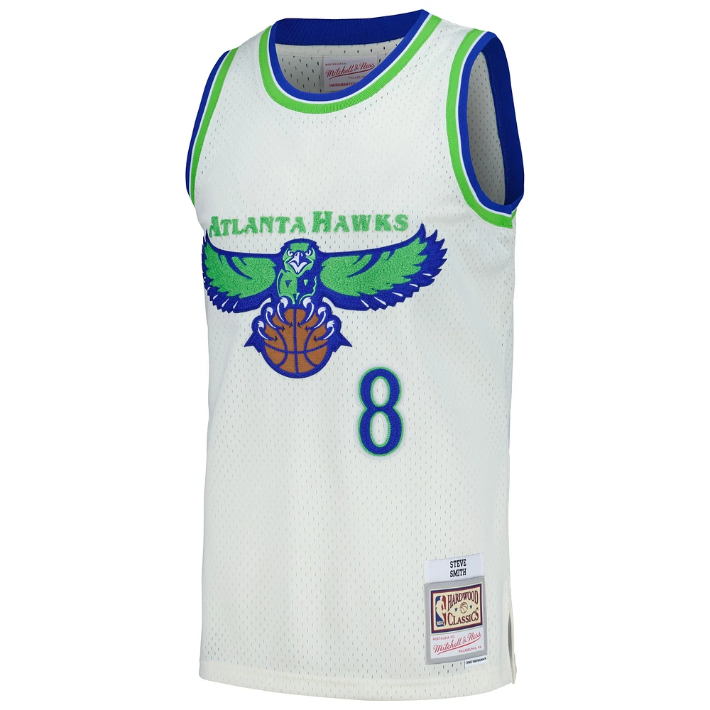 Men's Mitchell & Ness Steve Smith Cream Atlanta Hawks Chainstitch Swingman Jersey