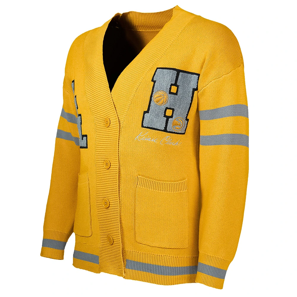 Cardigan boutonné sans identification de l'appelant NBA x Keizer Clark Atlanta Hawks jaune/gris pour homme