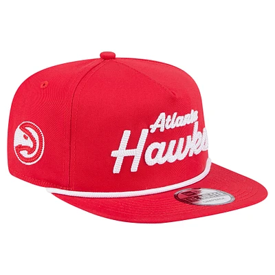 Casquette snapback de golfeur New Era rouge avec texte de l'équipe des Atlanta Hawks pour homme