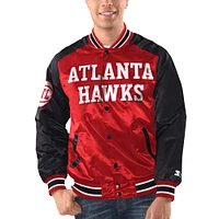 Men's Starter Red/Black Atlanta Hawks Renegade Satin Full-Snap Varsity Jacket