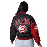 Women's Starter  Black/Red Atlanta Hawks Zone Blitz Cropped Full-Snap Satin Jacket