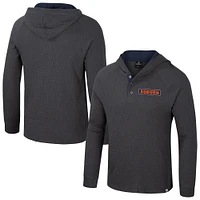 T-shirt à capuche manches longues Henley pour homme Colosseum Charcoal Auburn Tigers Dujour Ralgan