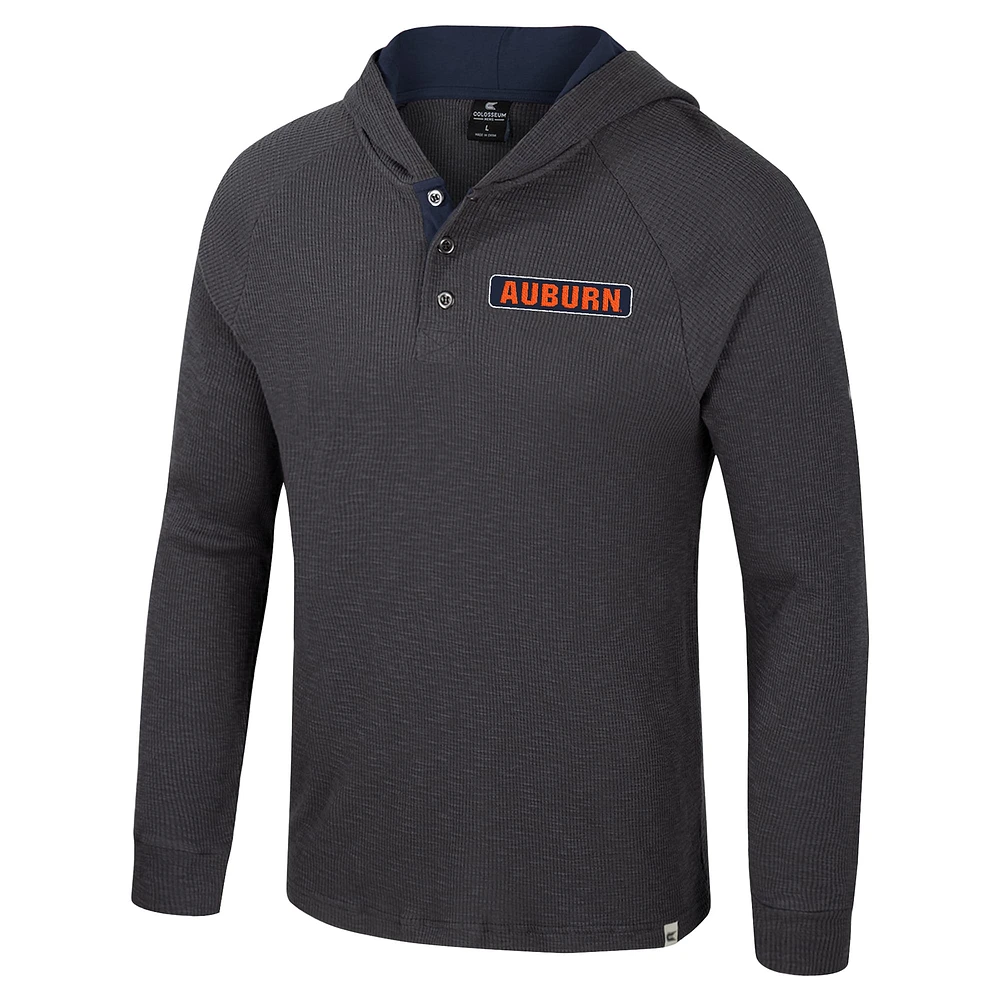 T-shirt à capuche manches longues Henley pour homme Colosseum Charcoal Auburn Tigers Dujour Ralgan