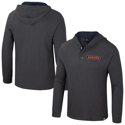 T-shirt à capuche manches longues Henley pour homme Colosseum Charcoal Auburn Tigers Dujour Ralgan