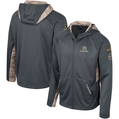 Sweat à capuche entièrement zippé Colosseum Charcoal Auburn Tigers OHT Military Appréciation Camo Raglan pour hommes