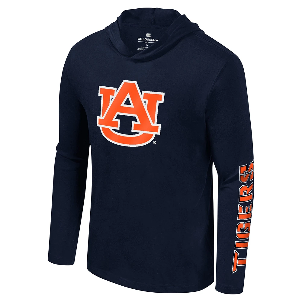 Men's Colosseum Navy Auburn Tigers Color Pop Active Blend 2-Hit Long Sleeve Hooded T-Shirt