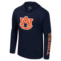 Men's Colosseum Navy Auburn Tigers Color Pop Active Blend 2-Hit Long Sleeve Hooded T-Shirt