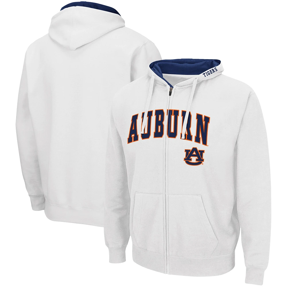 Sweat à capuche entièrement zippé Colosseum White Auburn Tigers Arch & Logo 3.0 pour homme
