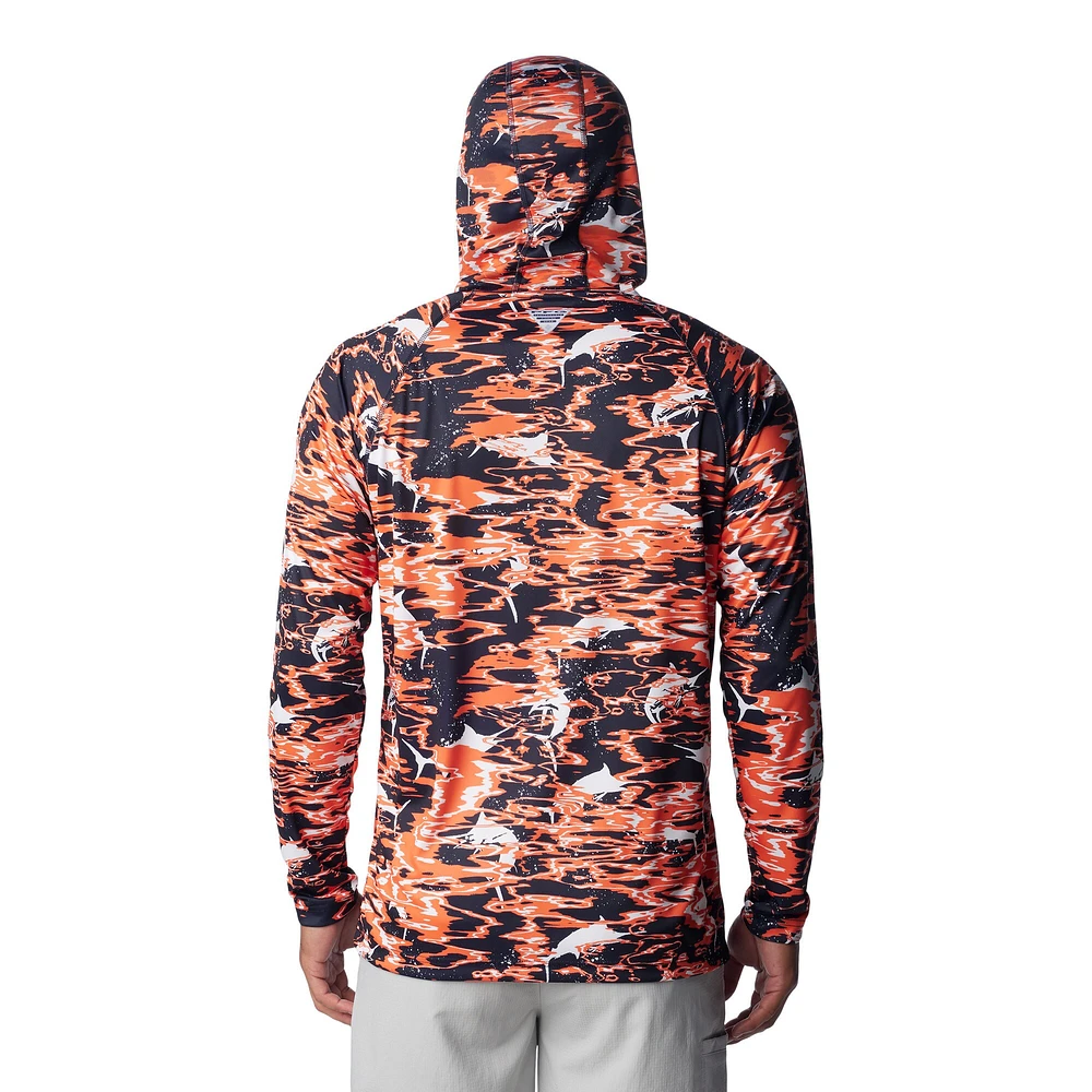 Men's Columbia Navy Auburn Tigers PFG Terminal Tackle Omni-Shade Rippled Long Sleeve Hooded T-Shirt