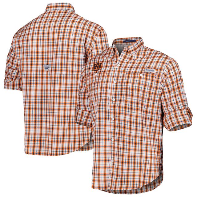 Chemise boutonnée à manches longues Columbia Orange Auburn Tigers Super Tamiami Omni-Wick pour homme