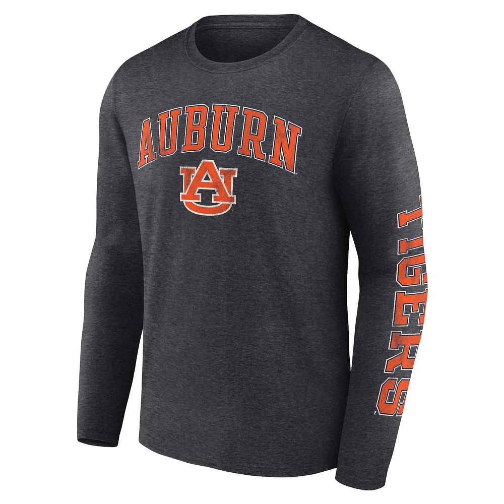 T-shirt à manches longues avec logo en détresse pour hommes Fanatics Heather Charcoal Auburn Tigers