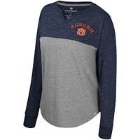 Women's Colosseum Heather Gray/Navy Auburn Tigers Jelly of the Month Oversized Tri-Blend Long Sleeve T-Shirt