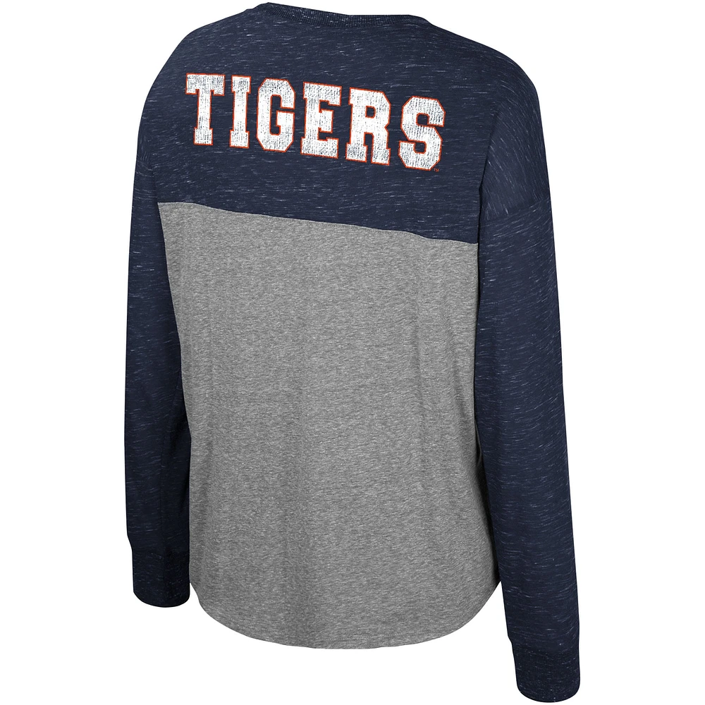 Women's Colosseum Heather Gray/Navy Auburn Tigers Jelly of the Month Oversized Tri-Blend Long Sleeve T-Shirt