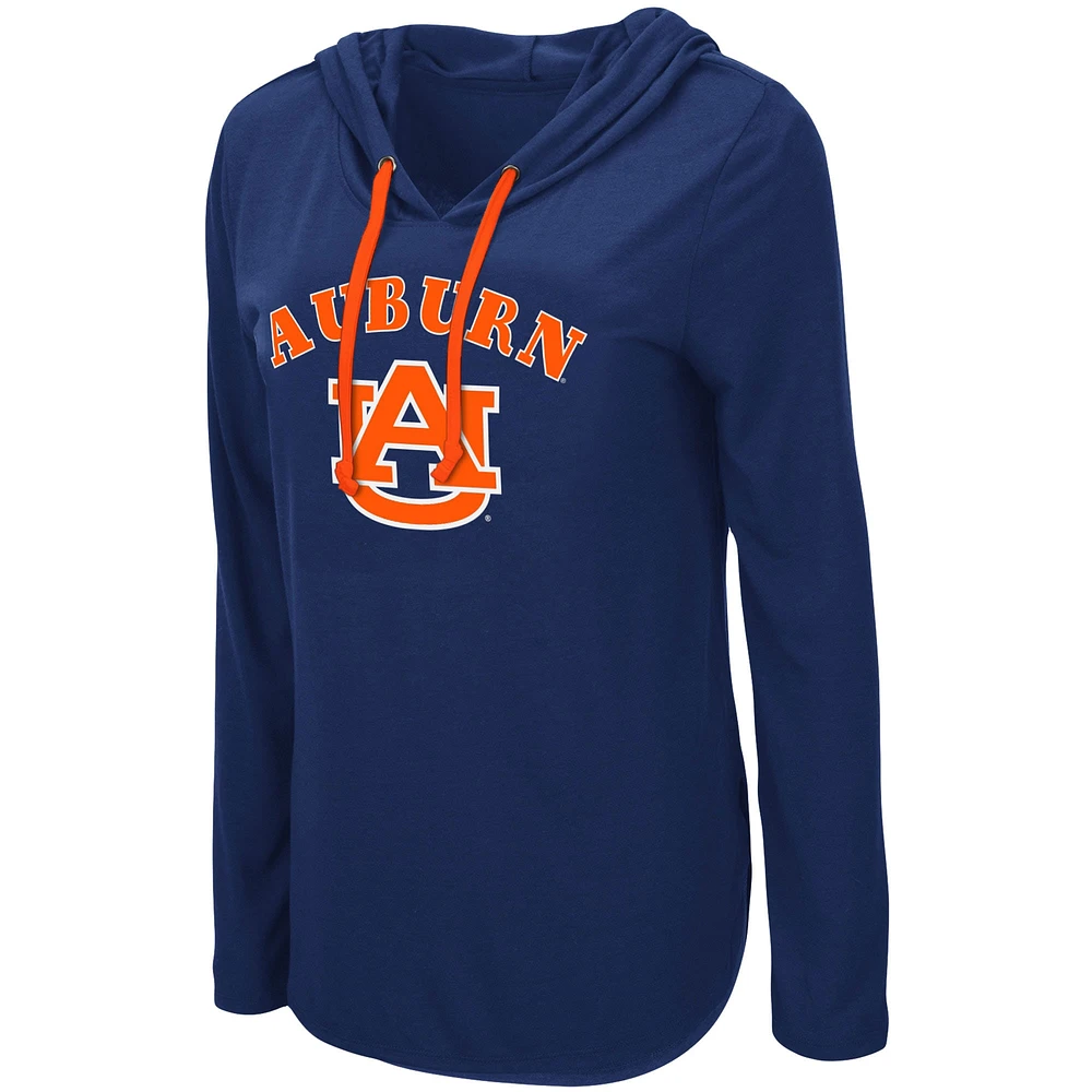 Women's Colosseum Navy Auburn Tigers My Lover Lightweight Hooded Long Sleeve T-Shirt