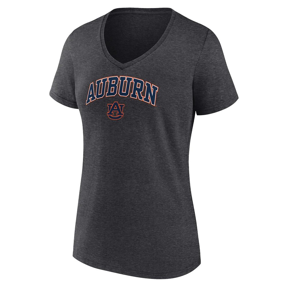 Women's Fanatics Heather Charcoal Auburn Tigers Campus V-Neck T-Shirt