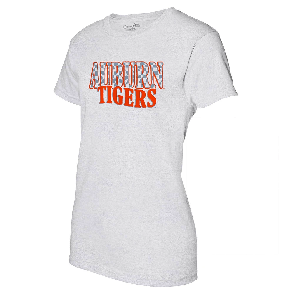 Women's Heather Gray Auburn Tigers Checkered Team Name Wavy Tri-Blend T-Shirt