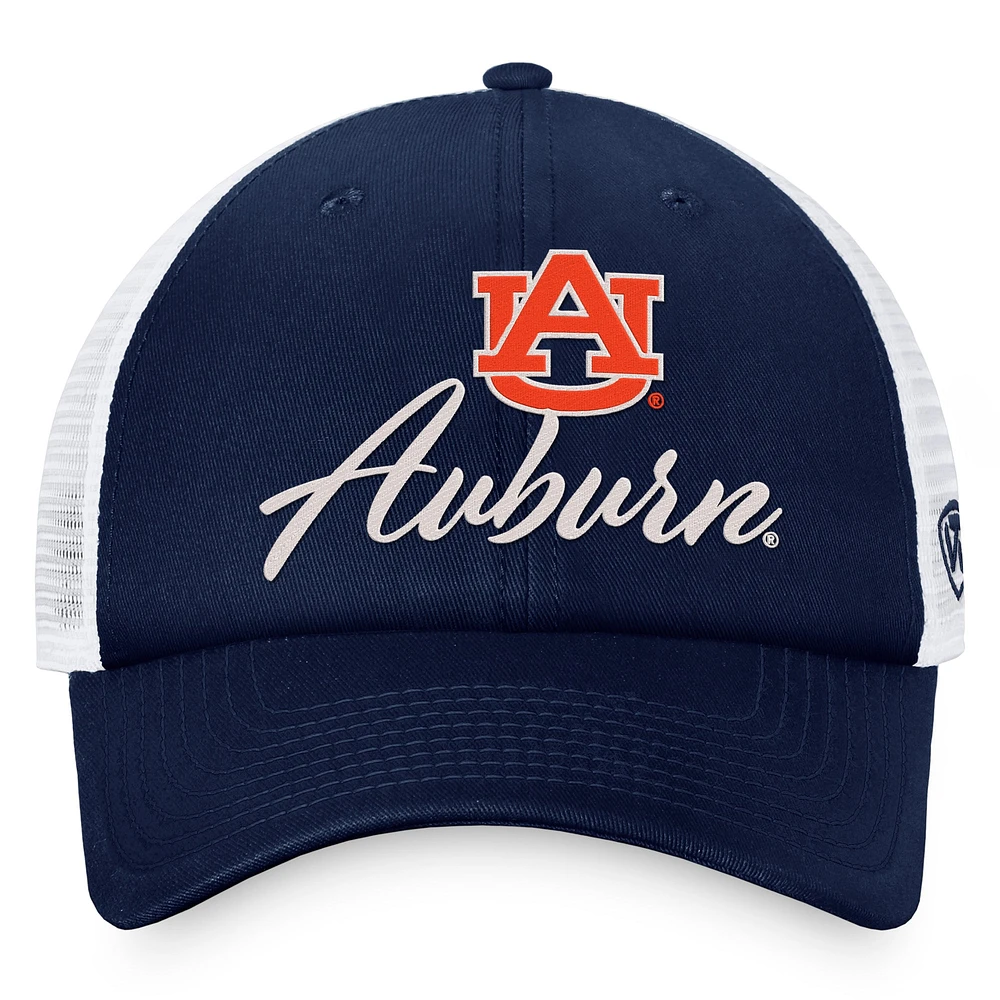 Casquette réglable Top of the World pour femmes, bleu marine/blanc, Auburn Tigers Charm Trucker