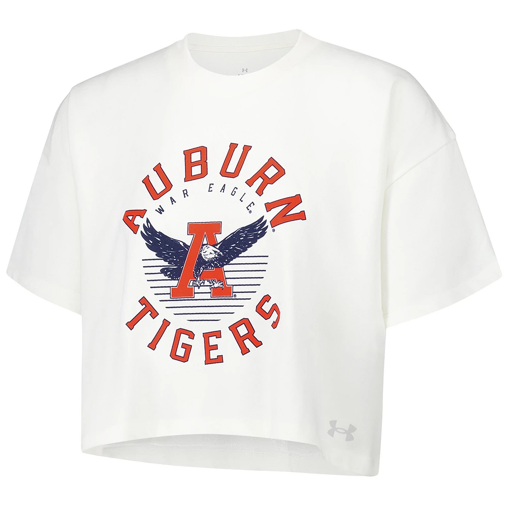 Women's Under Armour Cream Auburn Tigers Iconic Heavyweight Soft Boxy Cropped T-Shirt