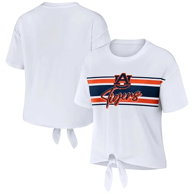 Women's WEAR by Erin Andrews - T-shirt court blanc à rayures et nœud sur le devant avec tigres Auburn