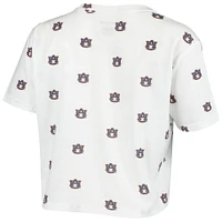 Women's White Auburn Tigers Cropped Allover Print T-Shirt