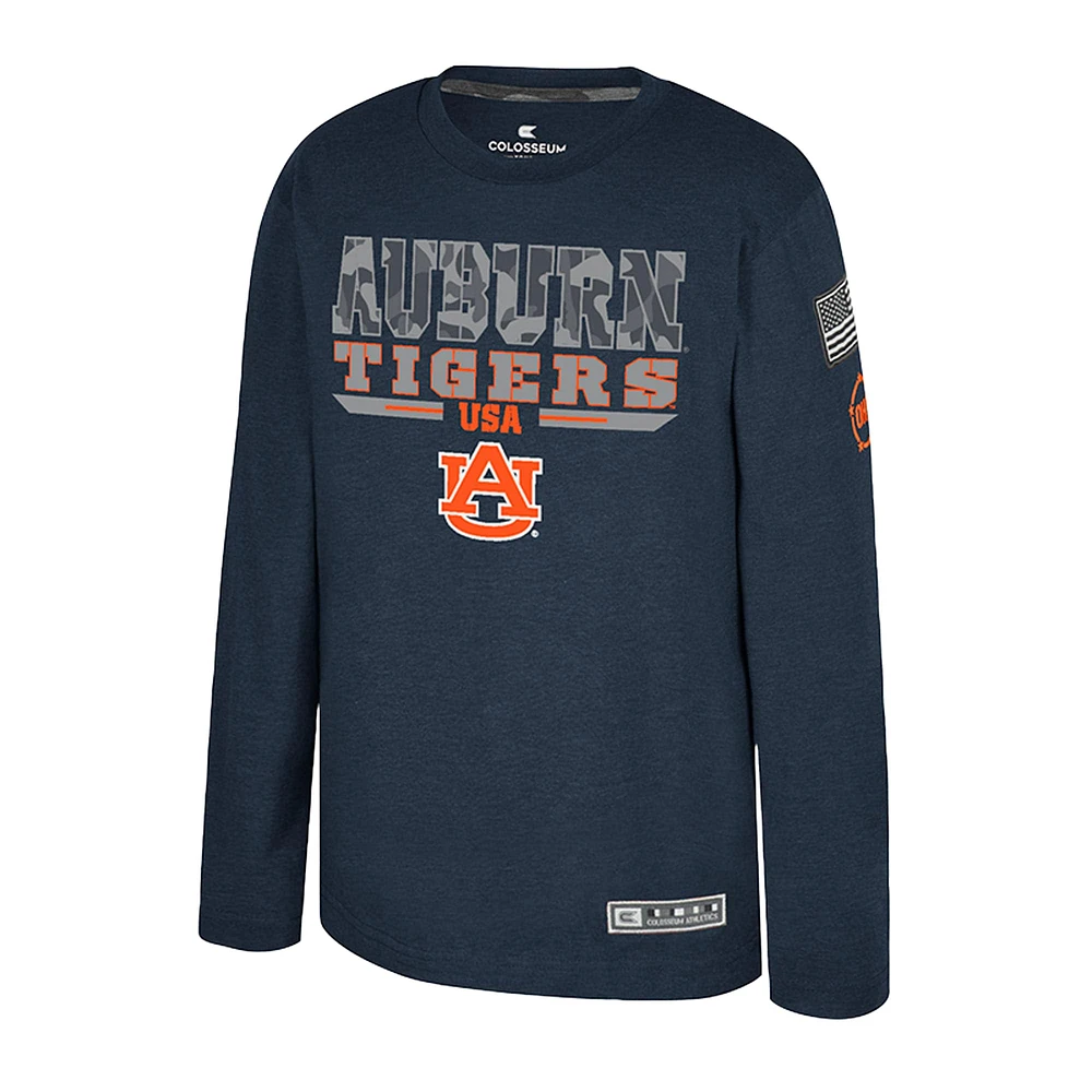 Youth Colosseum Heather Navy Auburn Tigers OHT Military Appreciation Oorah Long Sleeve T-Shirt