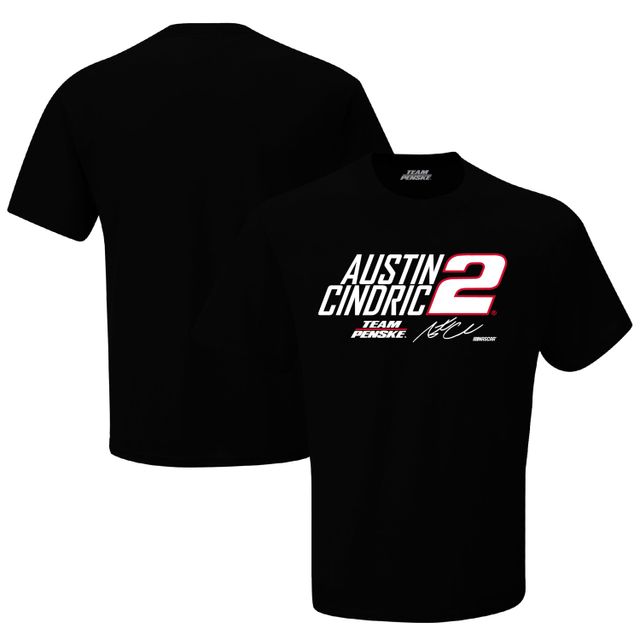 T-shirt noir Austin Cindric avec nom et numéro de l'équipe Penske pour hommes
