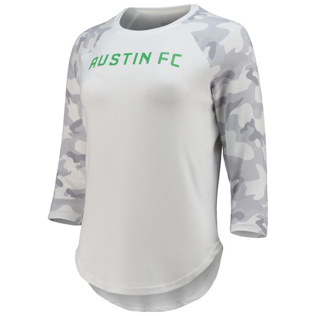 Haut raglan à manches 3/4 Composite Austin FC Concepts Sport pour femme, blanc/gris