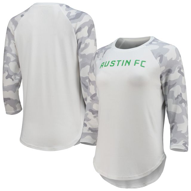 Haut raglan à manches 3/4 Composite Austin FC Concepts Sport pour femme, blanc/gris
