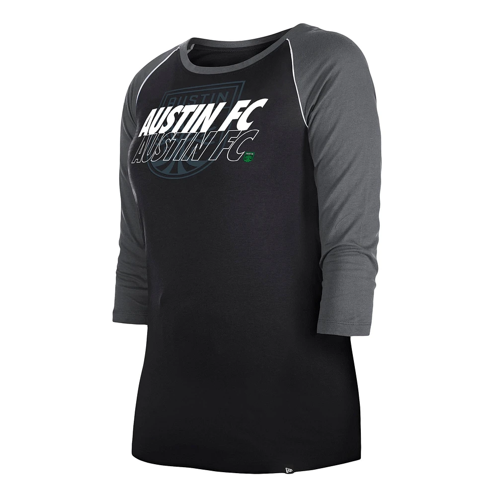 Women's New Era  Black Austin FC Athletic Raglan 3/4-Sleeve T-Shirt