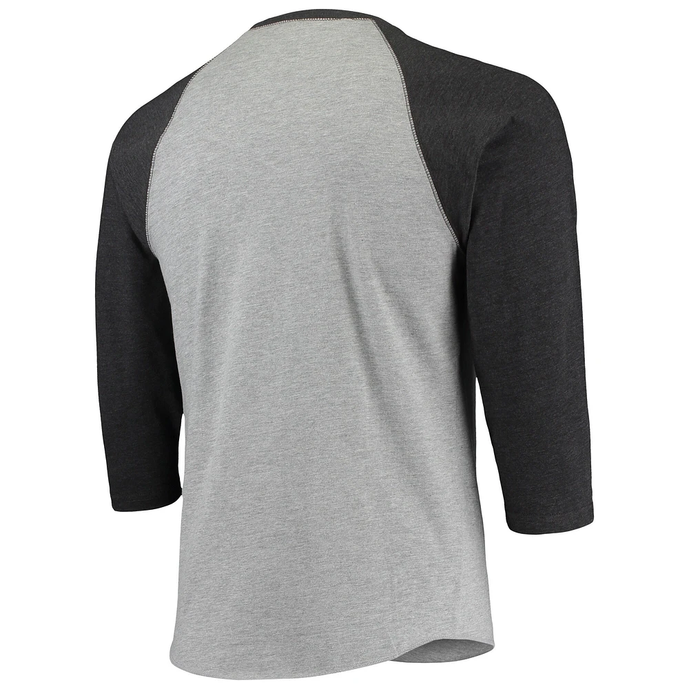 Men's Stitches Heathered Gray/Black Baltimore Elite Giants Negro League Wordmark Raglan 3/4-Sleeve T-Shirt