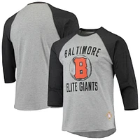 Men's Stitches Heathered Gray/Black Baltimore Elite Giants Negro League Wordmark Raglan 3/4-Sleeve T-Shirt