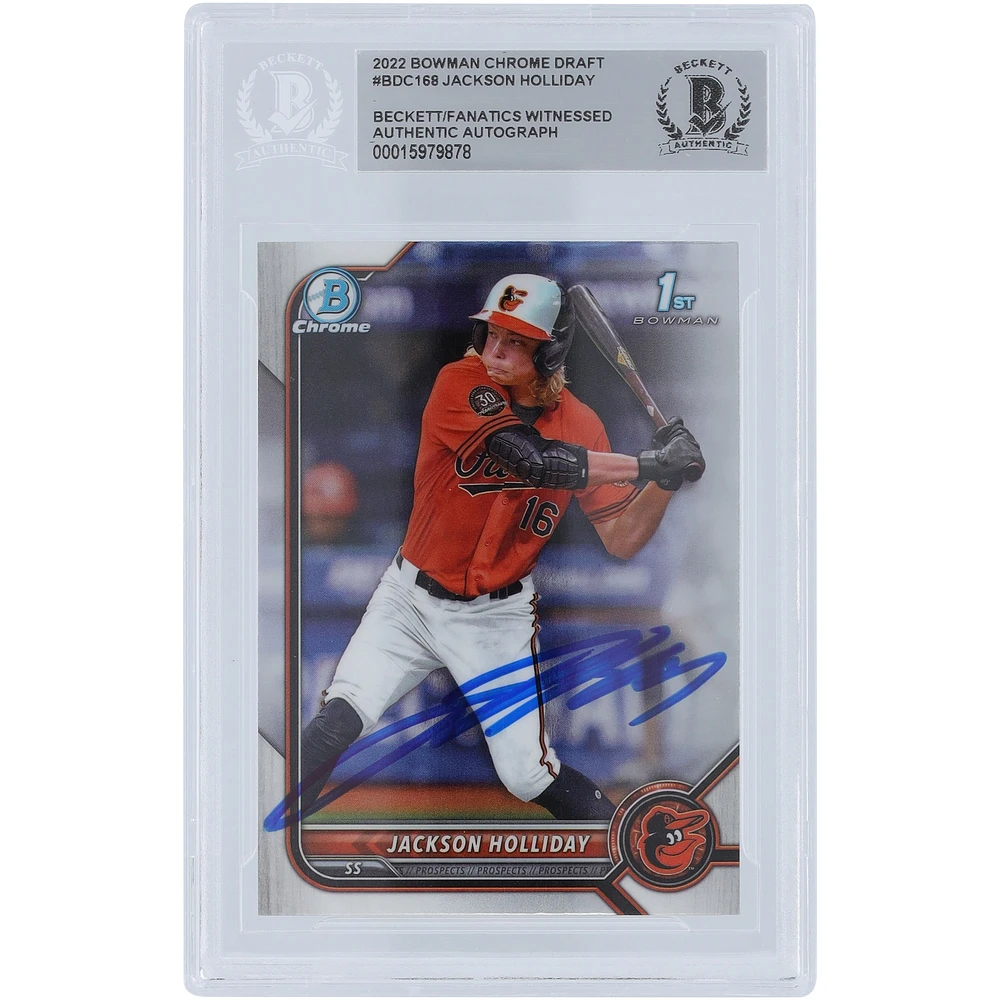 Jackson Holliday Baltimore Orioles Autographed 2022 Bowman Chrome Draft #BDC-168 Beckett Fanatics Witnessed Authenticated Card 