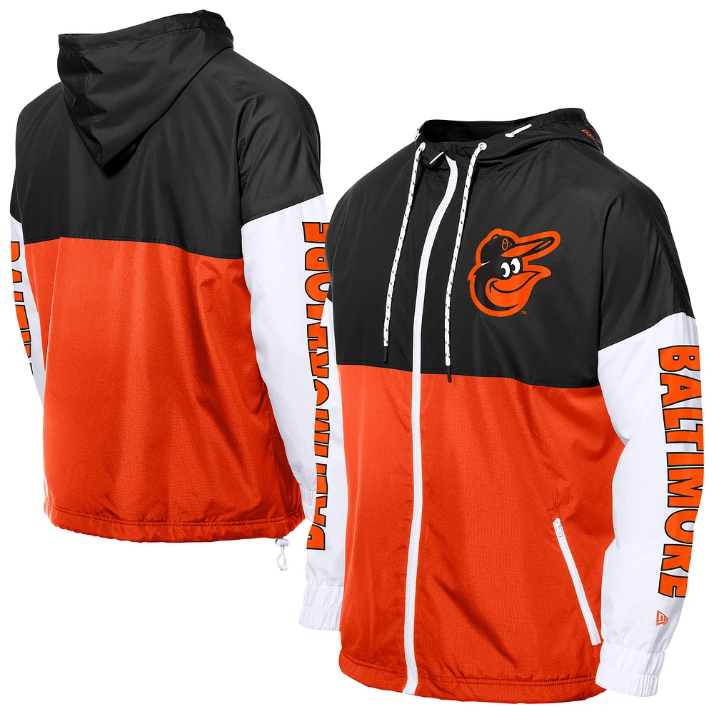 Men's New Era Orange/Black Baltimore Orioles Color Block Full-Zip Hoodie Windbreaker