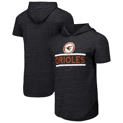 T-shirt à capuche en trois mélanges Majestic Threads pour hommes, noir, Baltimore Orioles
