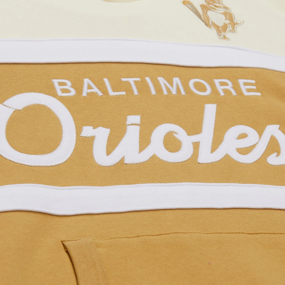 Sweat à capuche Mitchell & Ness pour homme, couleur beige/crème, entraîneur-chef des Orioles de Baltimore